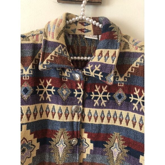 Vintage More by Lata Women Size Large Aztec Southwestern Woven Tapestry Jacket - Picture 2 of 5